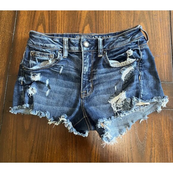 American Eagle Outfitters Hi-Rise Festival Distressed Denim Jean Shorts Size 2 - Picture 1 of 9